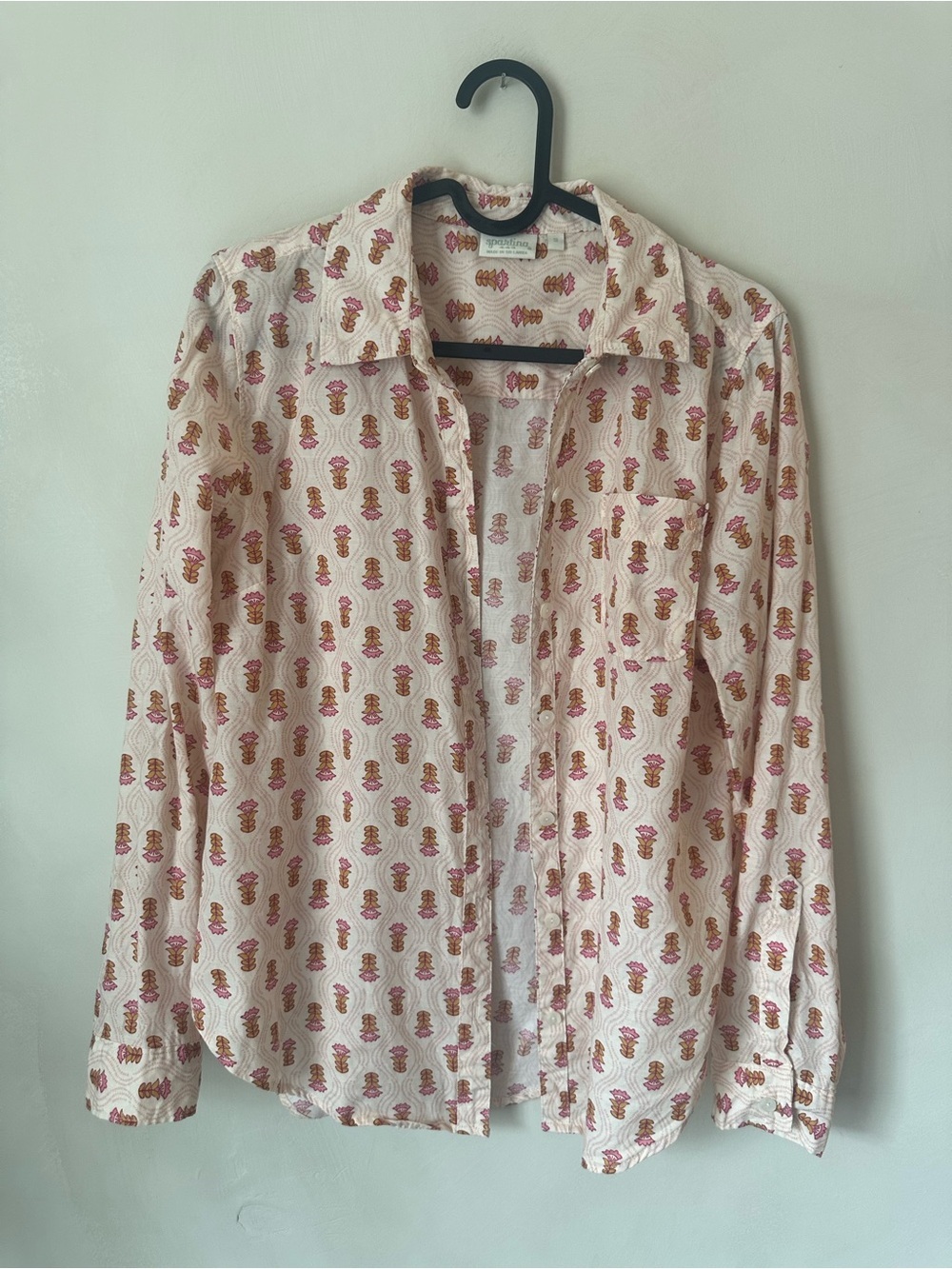 Spartina 449 Shirt Womens Small Blush Pink Button Up Floral Linen Blend Woven